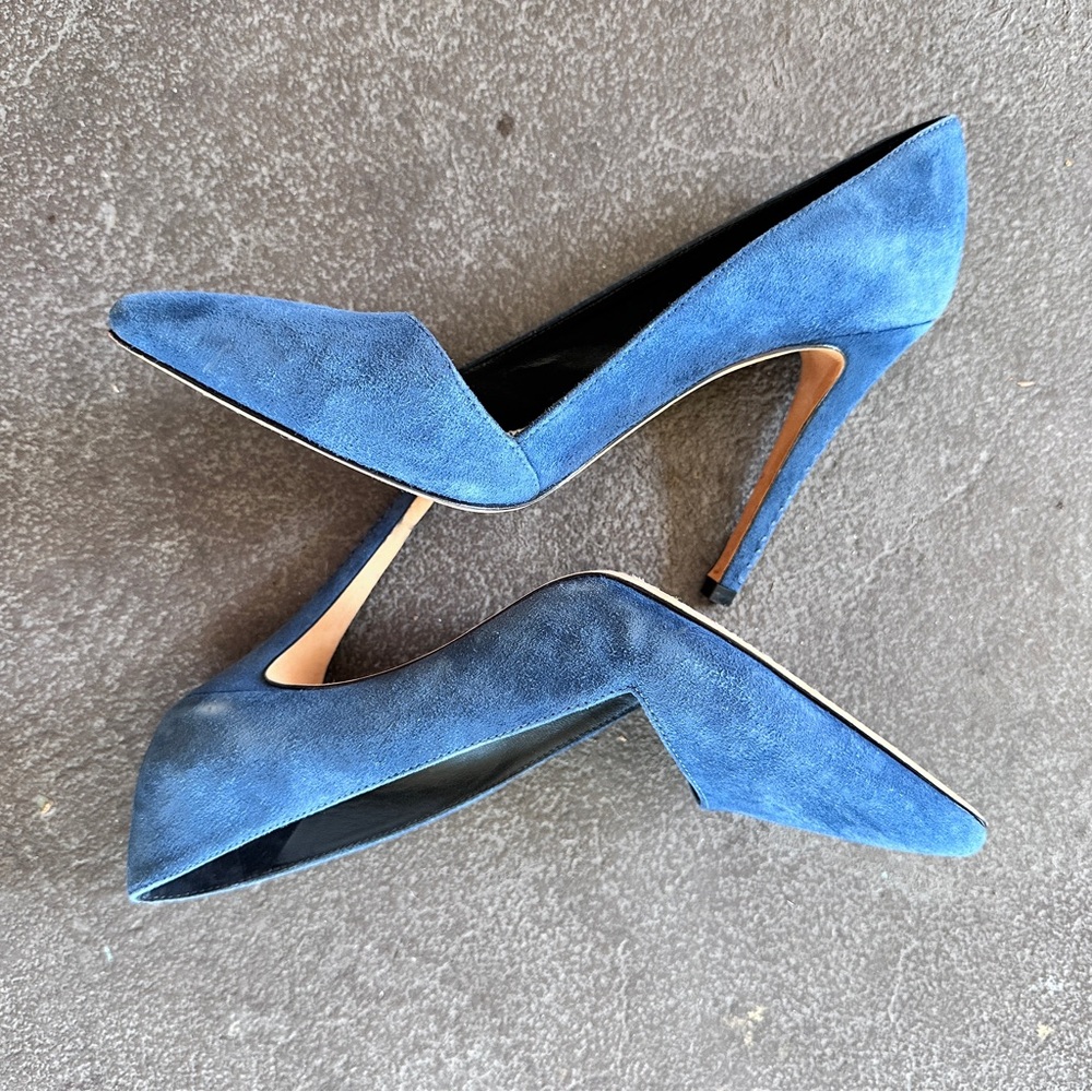 ALICE + OLIVIA Dina Navy Blue Suede Heels‎ Sz 37 - Picture 7 of 12